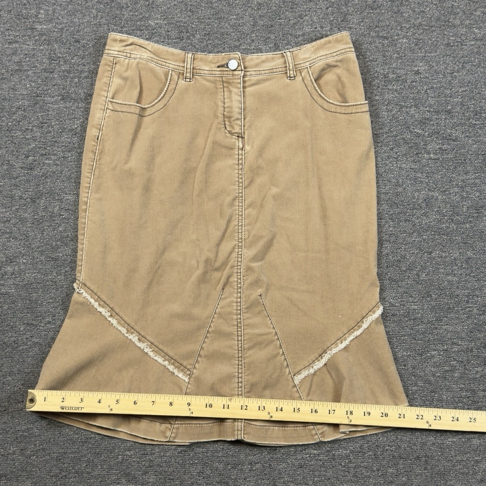 Anthropologie Louie Corduroy Fringe Skirt Tan Stretch Size 8 Peplum Hem Boho - Picture 8 of 10